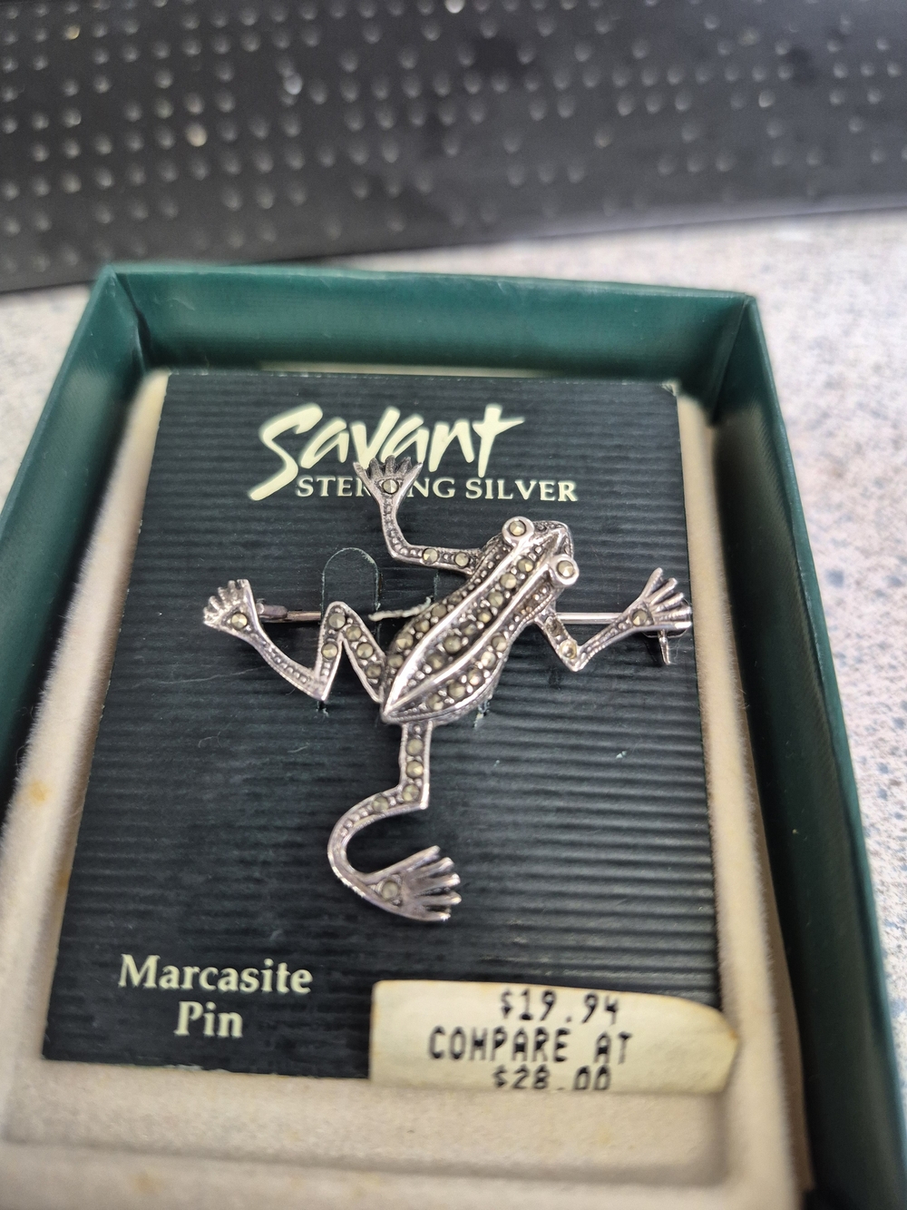 Sterling Silver Marcasite Frog Pin - Silver